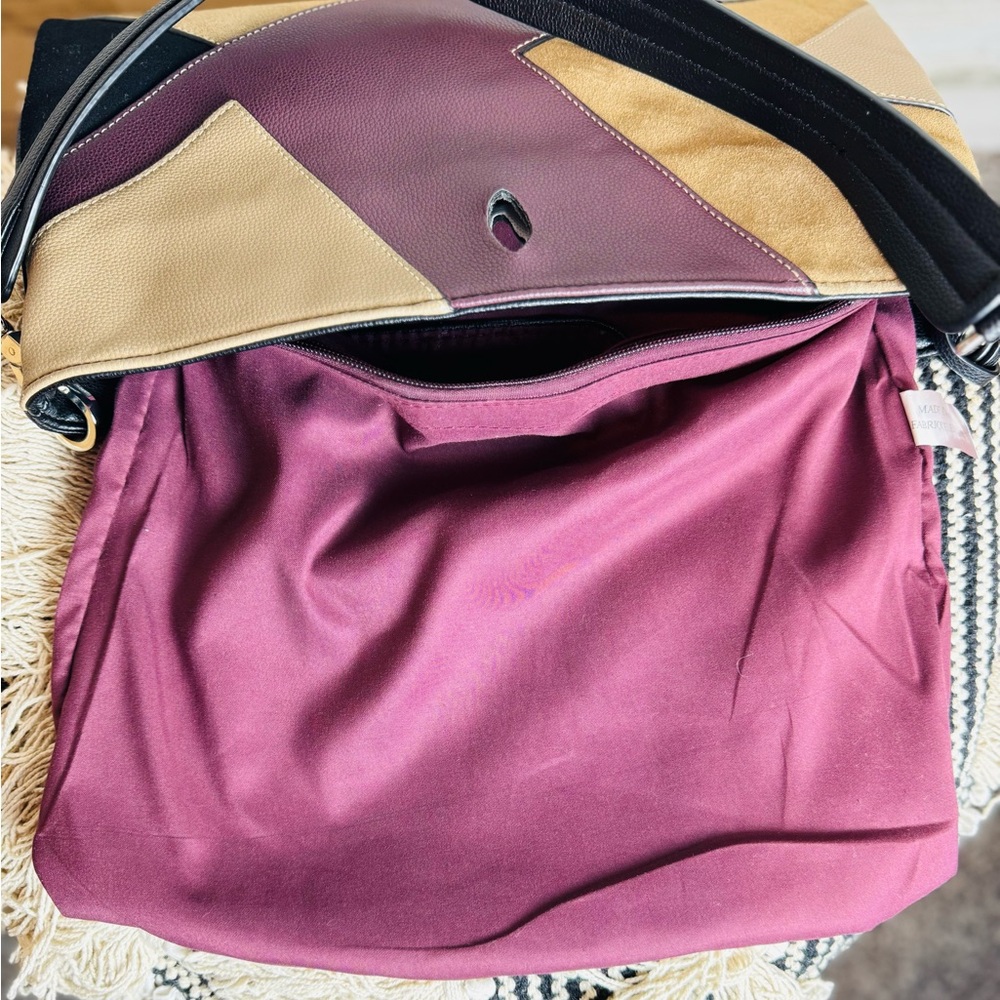 Sondra Roberts Shoulder or Satchel Purse Bag Color block Leather Suede Purse - Picture 10 of 15